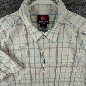 Quiksilver Quicksilver Button Up Shirt Men Short Sleeve Medium Blue Gray White